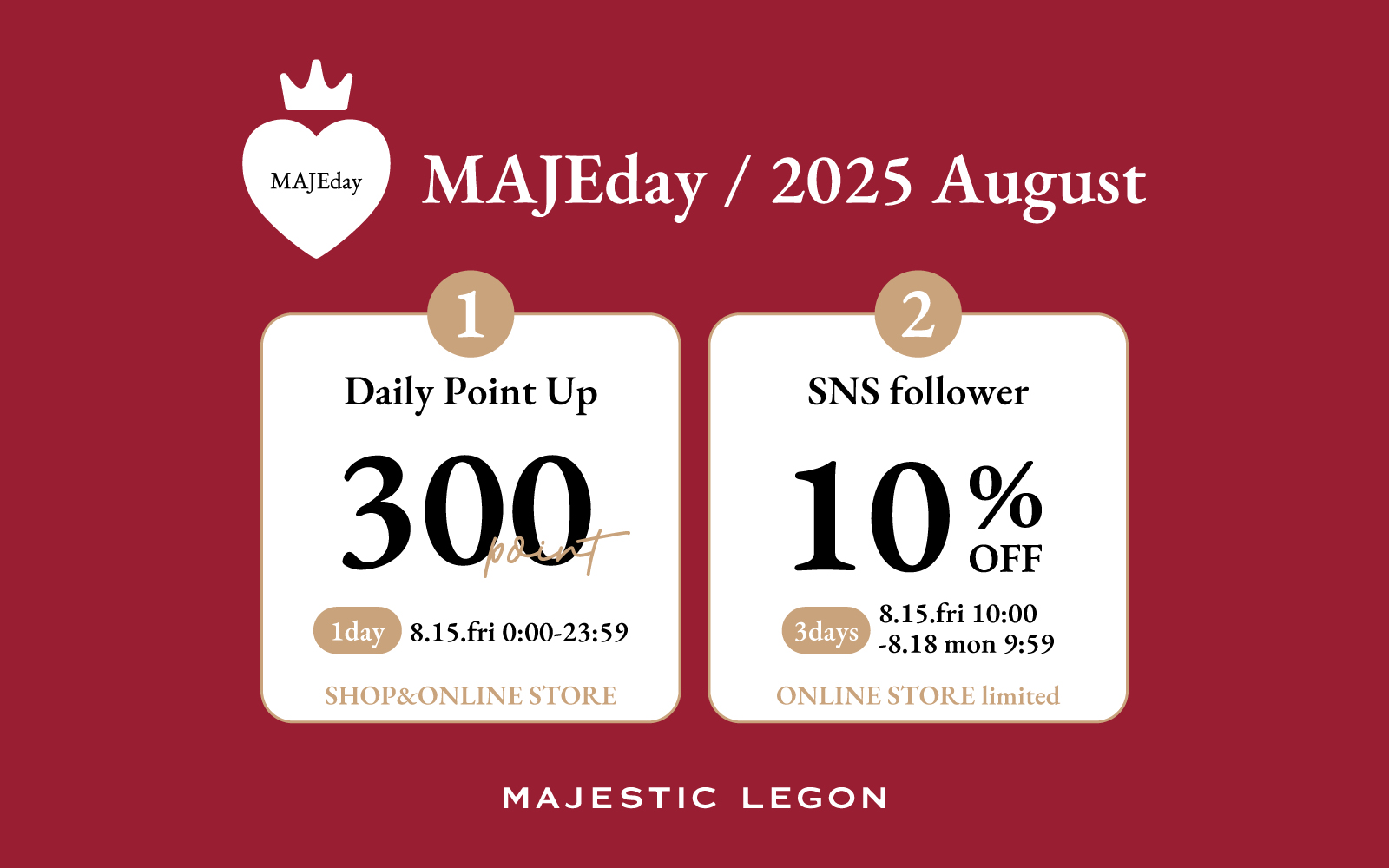 【MAJEday♥】300ptプレゼント！SNSフォロワー10%OFFを3日間開催！